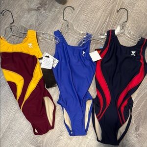 TYR One Piece Swimsuit Blue and Red Athletic Design